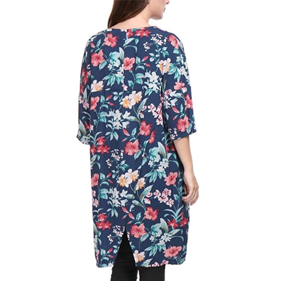 Open Front Floral Boho Kimono Cardigan - Picture 4 of 5